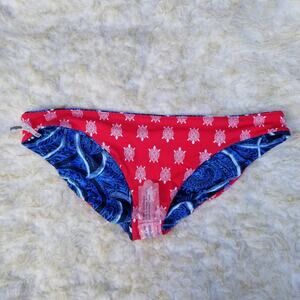 Turtle Print Reversible Bikini Bottom Vera Bradley Ella Size 16/18 Red Blue NWOT